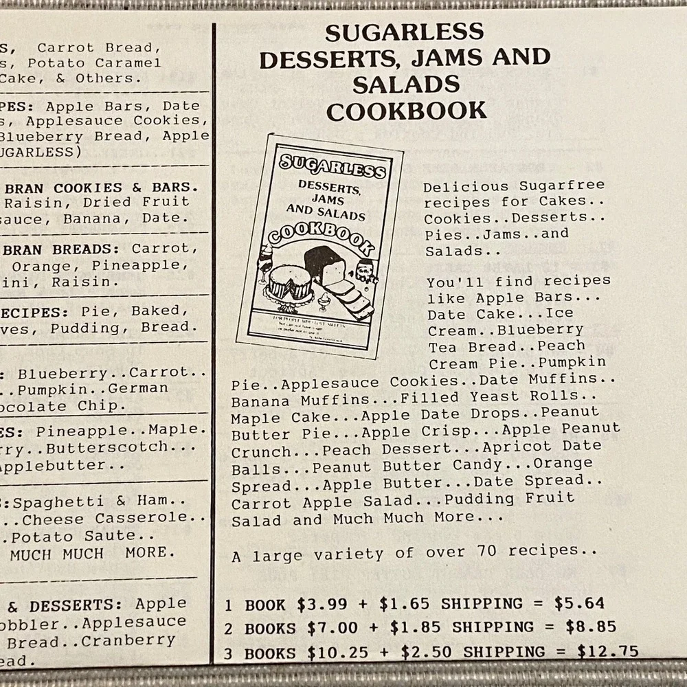 Sugarless Cookbook Desserts Jams Salads by Addie Gonshorowski Mint 1997 Vintage‎